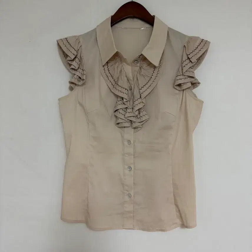 [BUNJANG] Frill Detail Sleeveless Blouse - Ivory / 프릴포인트.나시셔츠