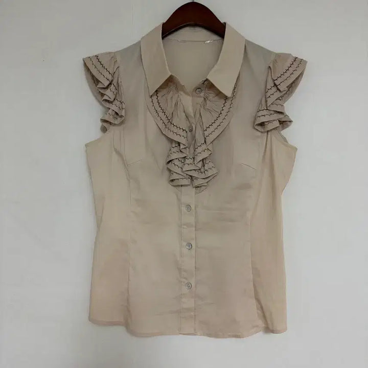 [BUNJANG] Frill Detail Sleeveless Blouse - Ivory / 프릴포인트.나시셔츠
