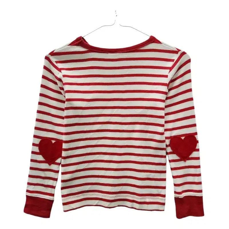 [BUNJANG] Vintage Kitsch Striped Heart Patch Long Sleeve T-Shirt / 빈티지 키치 스트라이프 하트패치 긴팔 티