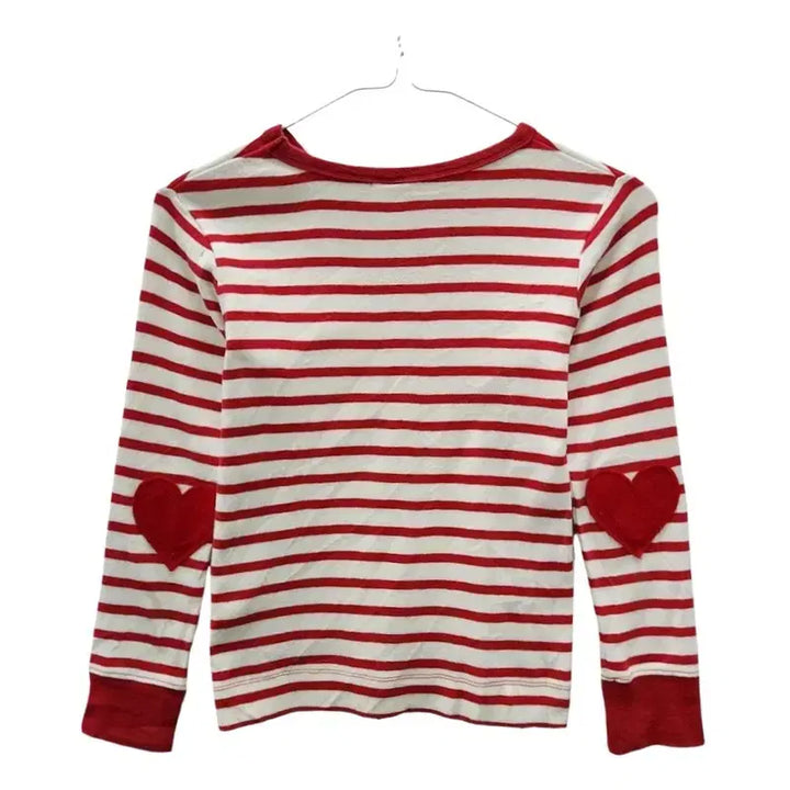 [BUNJANG] Vintage Kitsch Striped Heart Patch Long Sleeve T-Shirt / 빈티지 키치 스트라이프 하트패치 긴팔 티