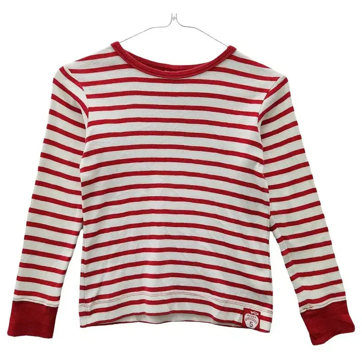[BUNJANG] Vintage Kitsch Striped Heart Patch Long Sleeve T-Shirt / 빈티지 키치 스트라이프 하트패치 긴팔 티