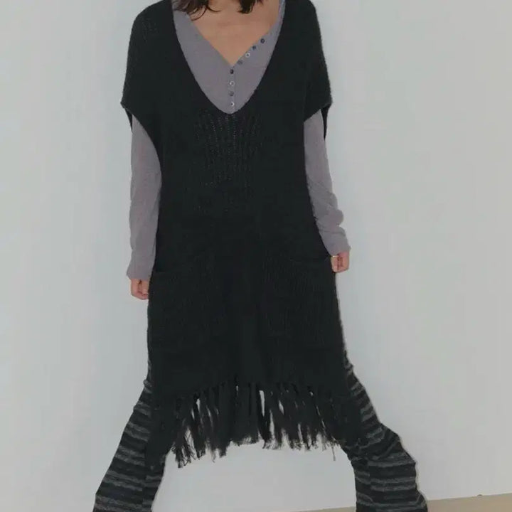 [BUNJANG] PAHEESOM (Formerly TANS DANCE) Cape Knit Dress Black / (새상품) 파히섬 (전 탠스댄스) 망토 니트 드레스 블랙