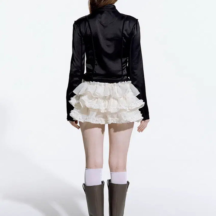 [BUNJANG] Ruffleneck Tutu Pants Skirt Cream / 새상품 러프넥 튜튜 팬츠 스커트 크림 (밴딩스커트)(셔링스커트)