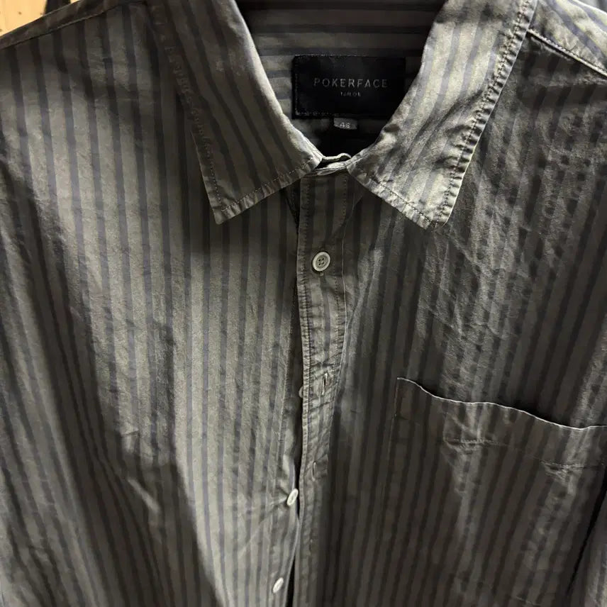 [BUNJANG] Poker Face Remake Dyed Stripe Shirts Charcoal / [46] 포커페이스 - 리메이크 다이드 스트라이프셔츠 차콜 [1회착]