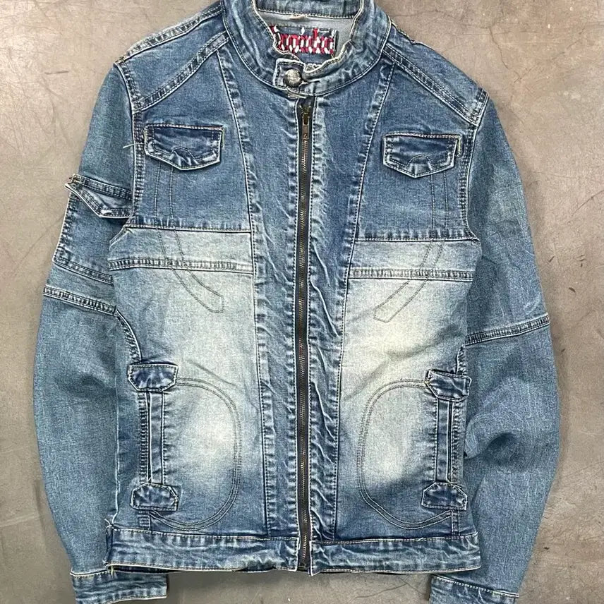 [BUNJANG] Vintage Washed Denim Biker Jacket Women&