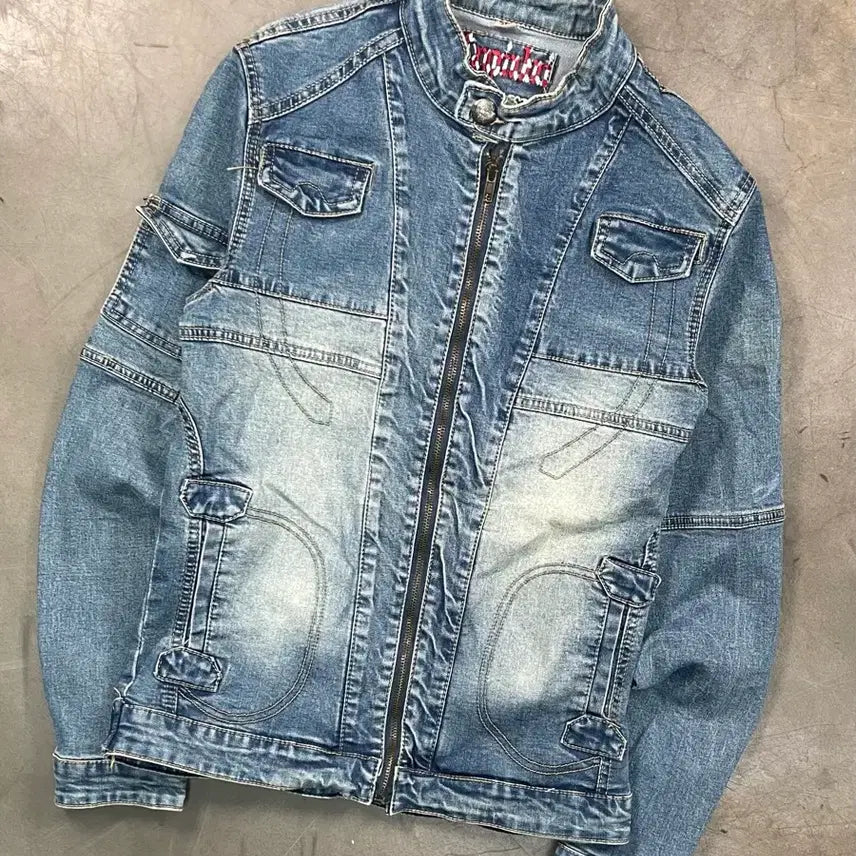 [BUNJANG] Vintage Washed Denim Biker Jacket Women&