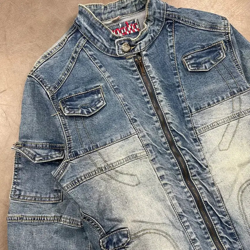 [BUNJANG] Vintage Washed Denim Biker Jacket Women&