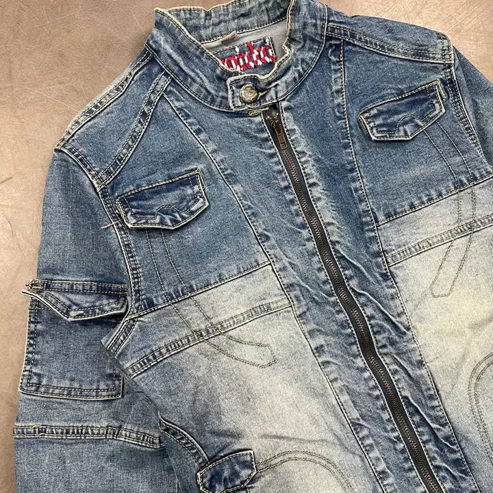 [BUNJANG] Vintage Washed Denim Biker Jacket Women&