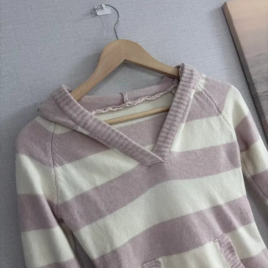 [BUNJANG] Strawberry Milk Knit Hoodie / (새상품)딸기우유색 딱붙 니트 후드티