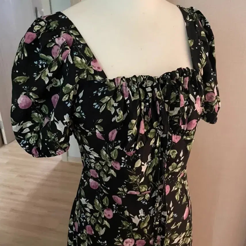 [BUNJANG] Floral Fruit Pattern Chiffon Long Dress / 과일-플로럴 패턴 쉬폰 롱원피스