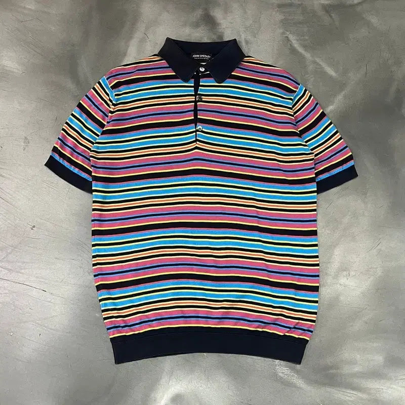 [BUNJANG] John Smedley Stripe Half Collar T-Shirt / 존 스메들리 스트라이프 하프 카라티 y16516