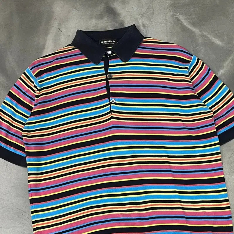 [BUNJANG] John Smedley Stripe Half Collar T-Shirt / 존 스메들리 스트라이프 하프 카라티 y16516