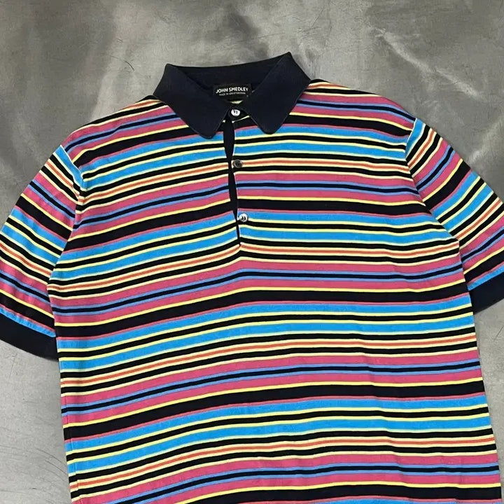 [BUNJANG] John Smedley Stripe Half Collar T-Shirt / 존 스메들리 스트라이프 하프 카라티 y16516