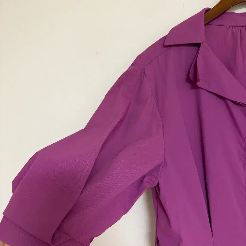 [BUNJANG] Purple Puff Sleeve Boxy Fit Midi Dress / 퍼프소매 박시 스판면원피스 <새옷컨디션