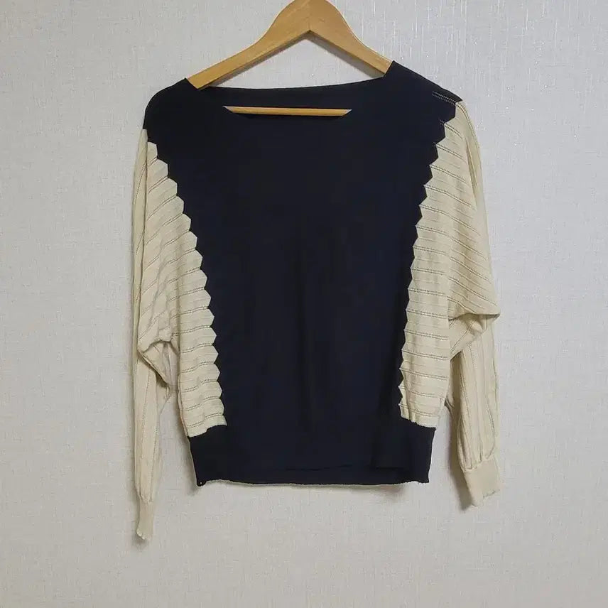 [BUNJANG] Color Block Knit Long Sleeve T-Shirt / 35.284.배색 니트 긴팔 티셔츠