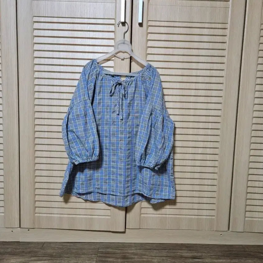 [BUNJANG] Check Blouse &amp; Black Long Dress Set / 체크 블라우스 &amp; 블랙 롱원피스 세트
