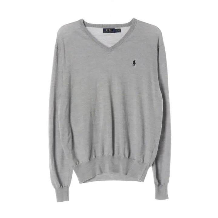 [BUNJANG] Polo Ralph Lauren Merino Wool V-Neck Knit Sweater - Light Grey / 폴로 랄프 로렌 메리노 울 100% 브이넥 니트 스웨터 라이트그레이
