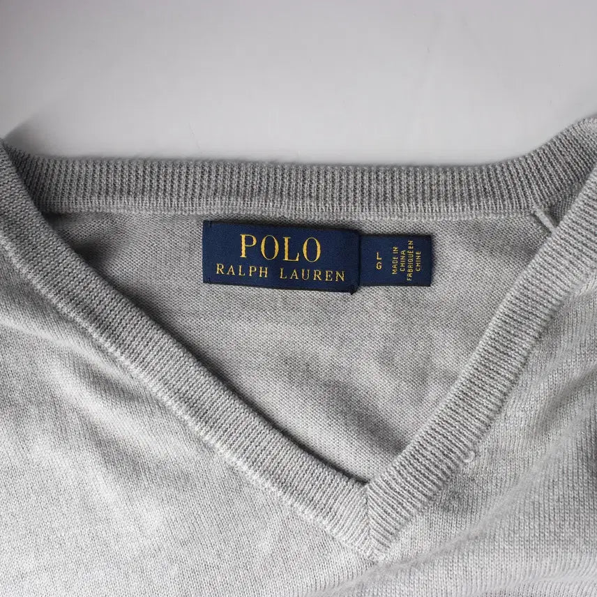 [BUNJANG] Polo Ralph Lauren Merino Wool V-Neck Knit Sweater - Light Grey / 폴로 랄프 로렌 메리노 울 100% 브이넥 니트 스웨터 라이트그레이