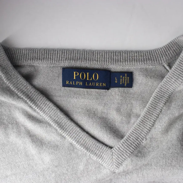 [BUNJANG] Polo Ralph Lauren Merino Wool V-Neck Knit Sweater - Light Grey / 폴로 랄프 로렌 메리노 울 100% 브이넥 니트 스웨터 라이트그레이