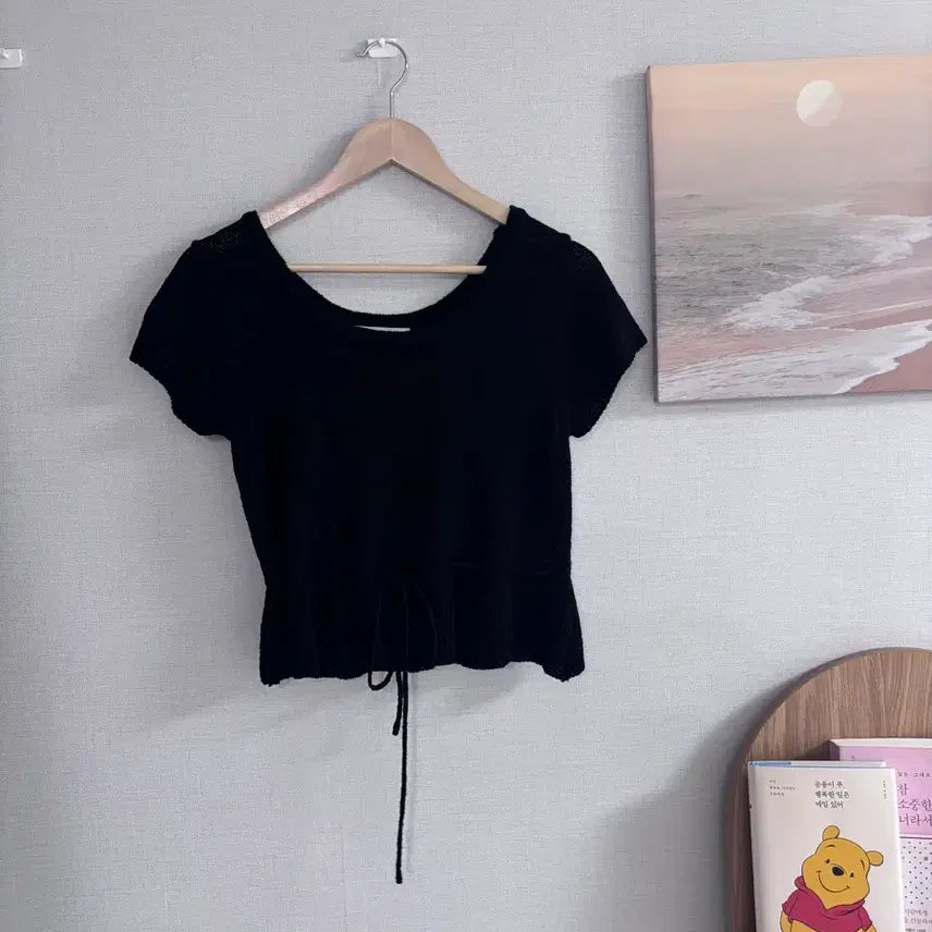 [BUNJANG] Knit Short Sleeve Top with Waist Tie / (새상품)허리끈 여름 니트반팔