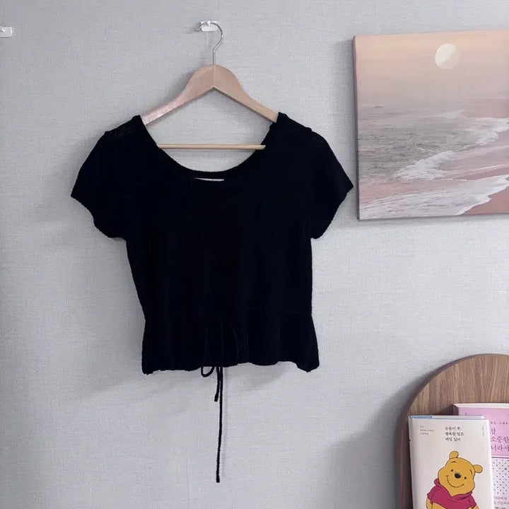 [BUNJANG] Knit Short Sleeve Top with Waist Tie / (새상품)허리끈 여름 니트반팔