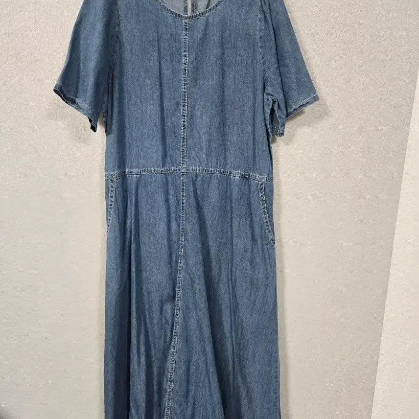 [BUNJANG] Denim Short-Sleeve Long Dress (Size 55-66) / 청 데님 반팔 롱 원피스 55~66