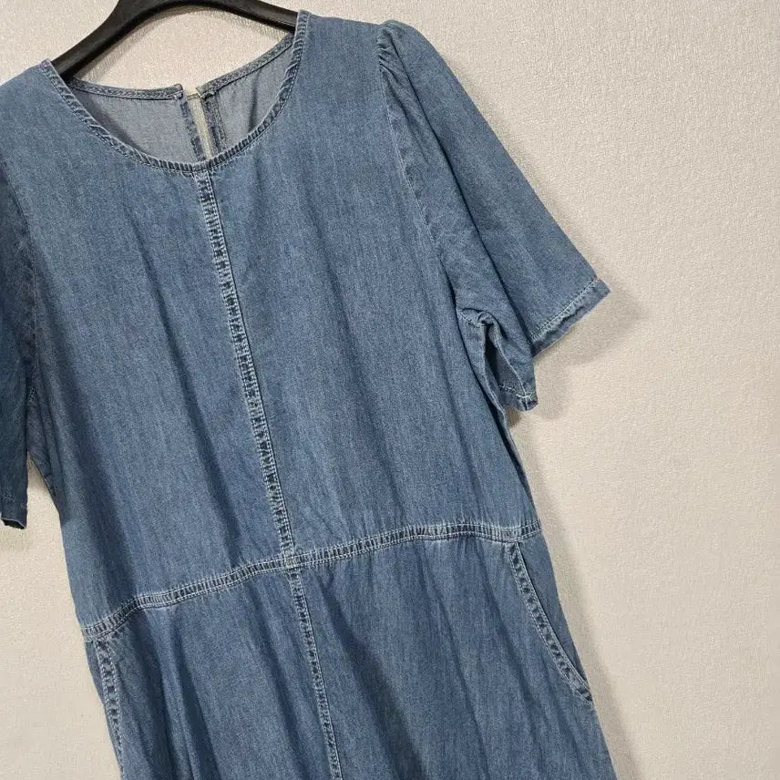 [BUNJANG] Denim Short-Sleeve Long Dress (Size 55-66) / 청 데님 반팔 롱 원피스 55~66