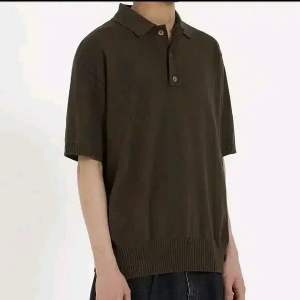 [BUNJANG] Youth Organic Cotton Short Sleeve Collar Knit Brown / youth 유스 오가닉 코튼 반팔 카라 니트 브라운