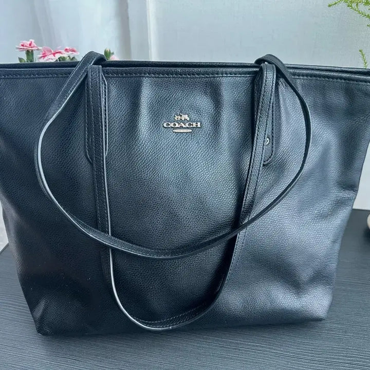 [BUNJANG] Coach Black Leather Shopper Tote Bag / 코치 블랙 레더 쇼퍼백 토트백