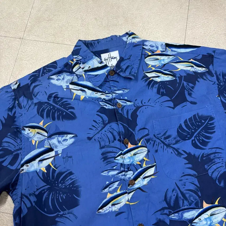 [BUNJANG] Guy Harvey Fish Print Short Sleeve Shirt / Guy Harvey 물고기 프린트 반팔 셔츠
