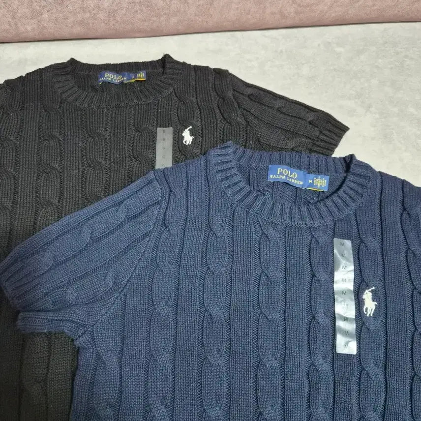 [BUNJANG] Polo Ralph Lauren Cable Short Sleeve Knit Black/Navy / 폴로 랄프로렌 케이블 반팔니트 블랙/네이비