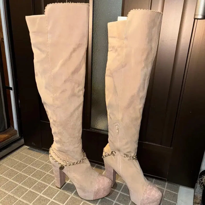 [SOLD OUT] 제시) 고전 리즈리사 대대장 짜잔씨 체인 롱부츠 큐롯 아가일니트