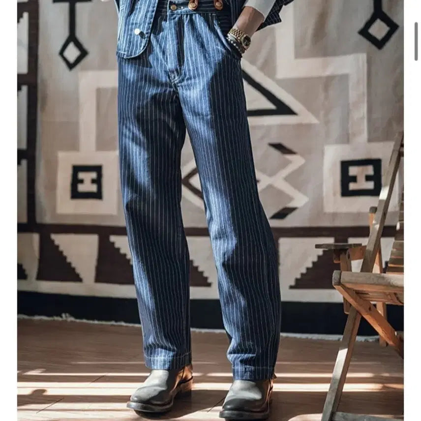 [BUNJANG] Bronson 1920s Wabash Stripe Work Pants Denim / 브론슨 1920s 와바시 워크 팬츠 스트라이프 데님
