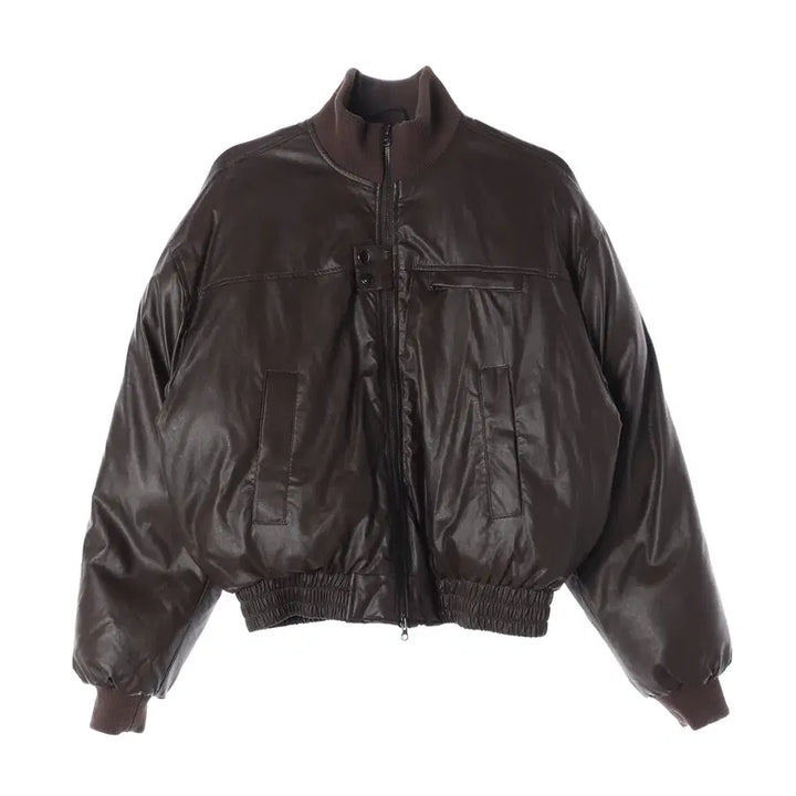 [BUNJANG] Second Monologue 24FW Leather Turtleneck Bomber Padded Jacket / 세컨모놀로그 24FW 레더 터틀넥 봄버 패디드 재킷