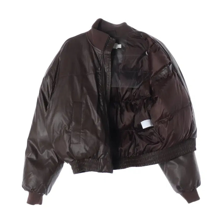 [BUNJANG] Second Monologue 24FW Leather Turtleneck Bomber Padded Jacket / 세컨모놀로그 24FW 레더 터틀넥 봄버 패디드 재킷
