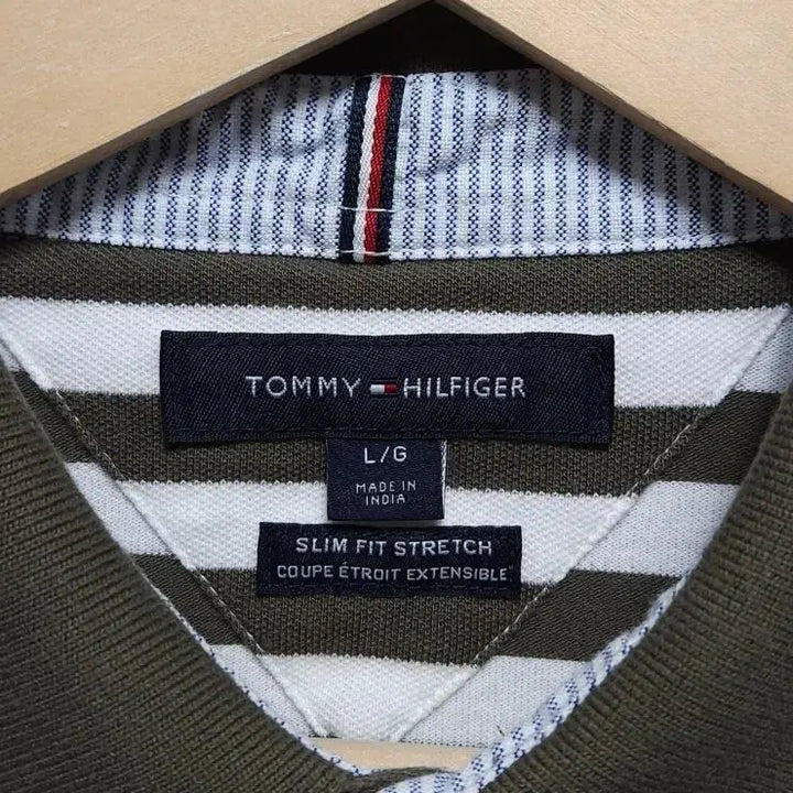 [BUNJANG] Tommy Hilfiger Striped Short Sleeve Polo Shirt Khaki / 100 TOMMY 타미 힐피거 반팔 카라티 스트라이프 카키