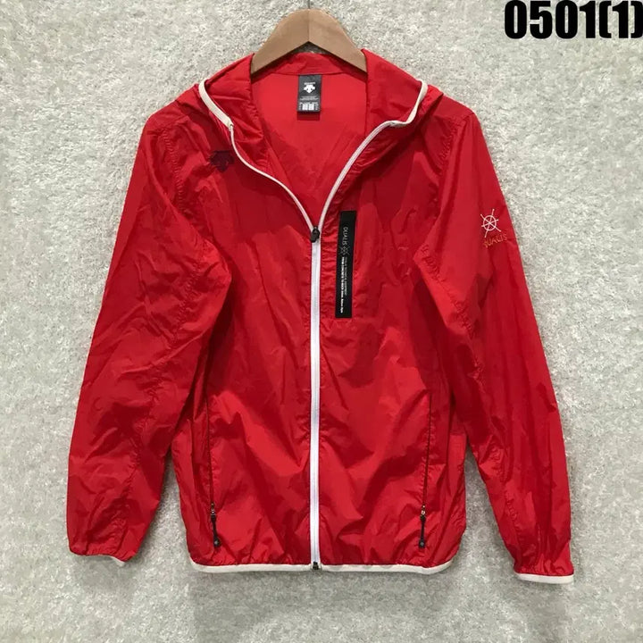 [BUNJANG] Descente Red Windbreaker Hoodie Jacket Size S / 데상트 빨간색 바람막이 후드집업 s