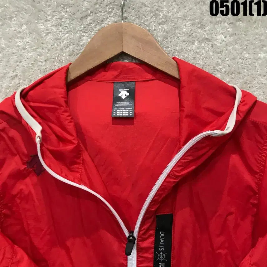 [BUNJANG] Descente Red Windbreaker Hoodie Jacket Size S / 데상트 빨간색 바람막이 후드집업 s