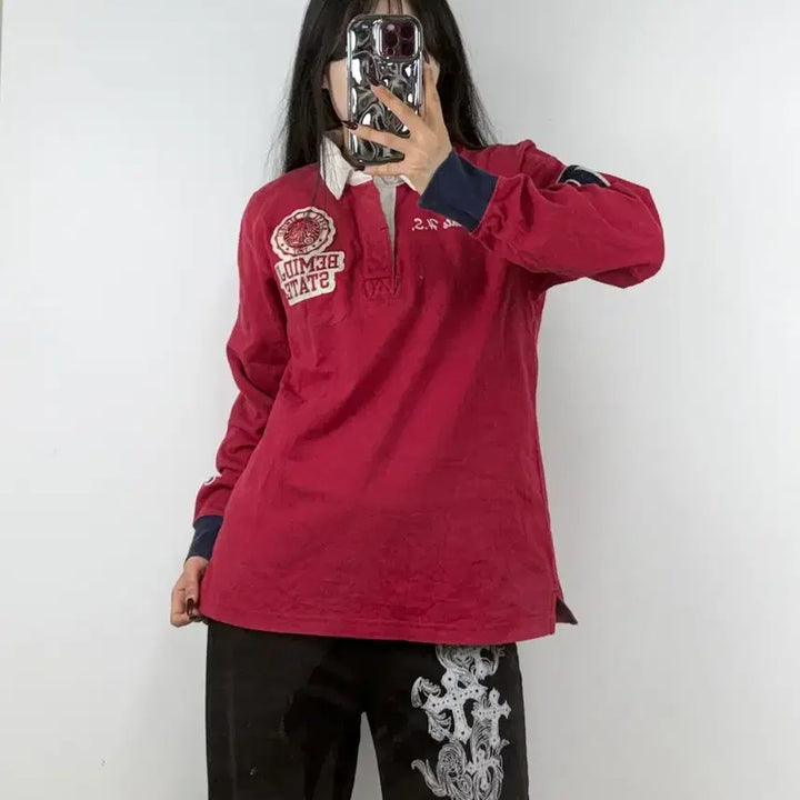 [BUNJANG] Champion Vintage Burgundy Rugby Shirt / 챔피온 빈티지 버건디 럭비 셔츠 E126
