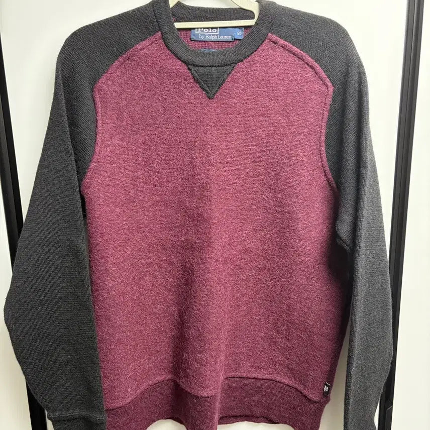 [BUNJANG] Polo Ralph Lauren Wool Knit Raglan Burgundy Black / 폴로 랄프로렌 울 니트 버건디 블랙 레글런 나그랑