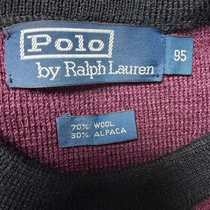 [BUNJANG] Polo Ralph Lauren Wool Knit Raglan Burgundy Black / 폴로 랄프로렌 울 니트 버건디 블랙 레글런 나그랑