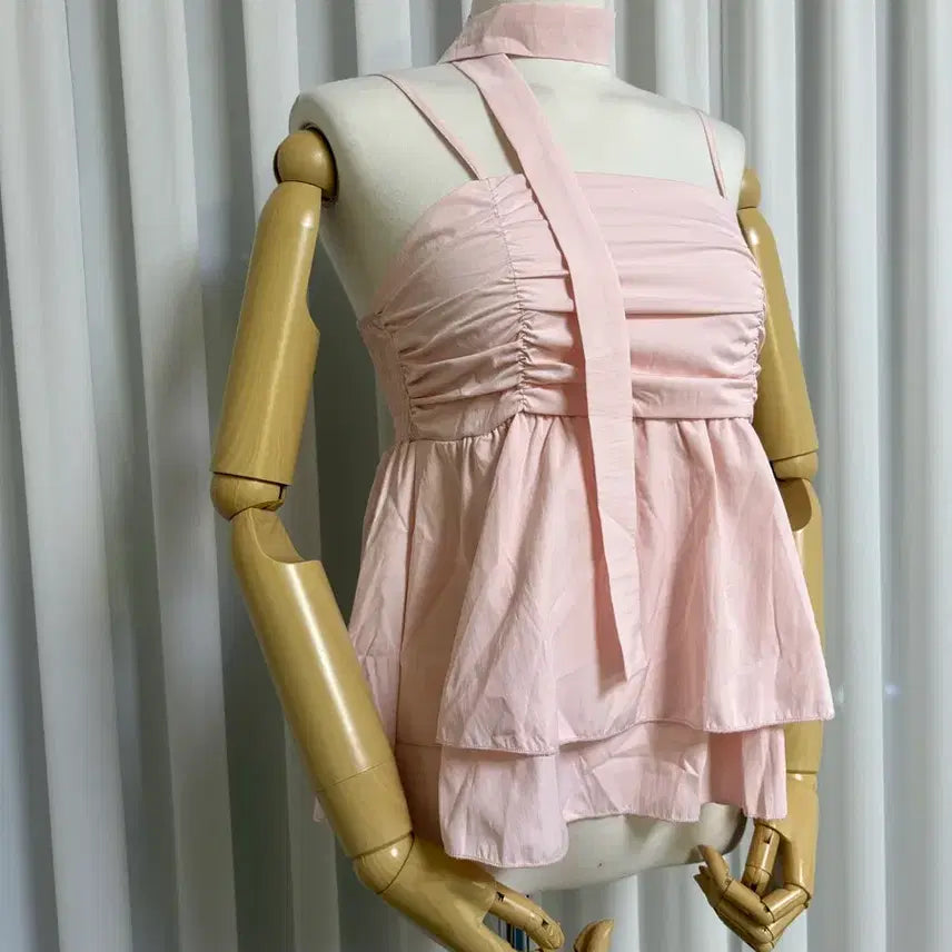 [BUNJANG] Smocked Sleeveless Blouse with Scarf Set / 머플러 세트 민소매 나시 블라우스