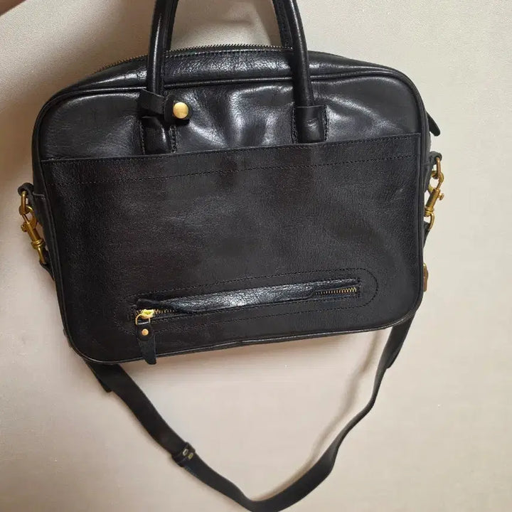 [BUNJANG] Black Leather Tote Bag with Shoulder Strap / 블랙 가죽 토트백 겸 숄더백