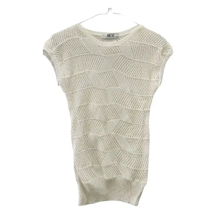 [BUNJANG] Vintage Mori Girl Cream Punching Pattern Knit Vest M / 빈티지 모리걸 펀칭패턴 크림 니트조끼 M
