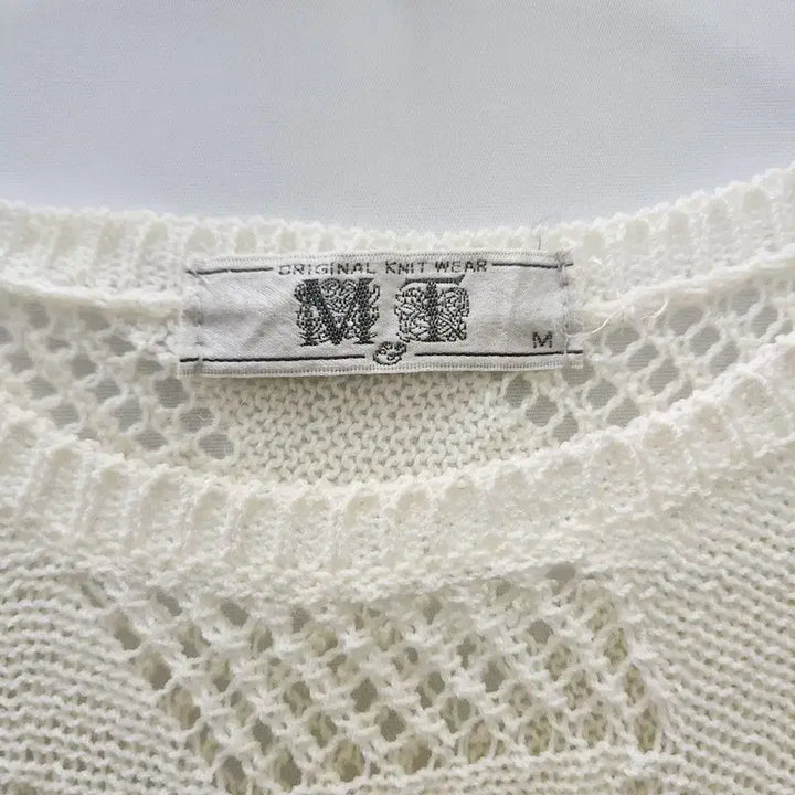 [BUNJANG] Vintage Mori Girl Cream Punching Pattern Knit Vest M / 빈티지 모리걸 펀칭패턴 크림 니트조끼 M