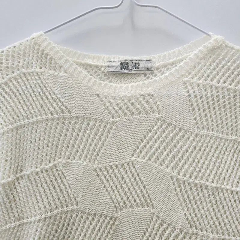 [BUNJANG] Vintage Mori Girl Cream Punching Pattern Knit Vest M / 빈티지 모리걸 펀칭패턴 크림 니트조끼 M