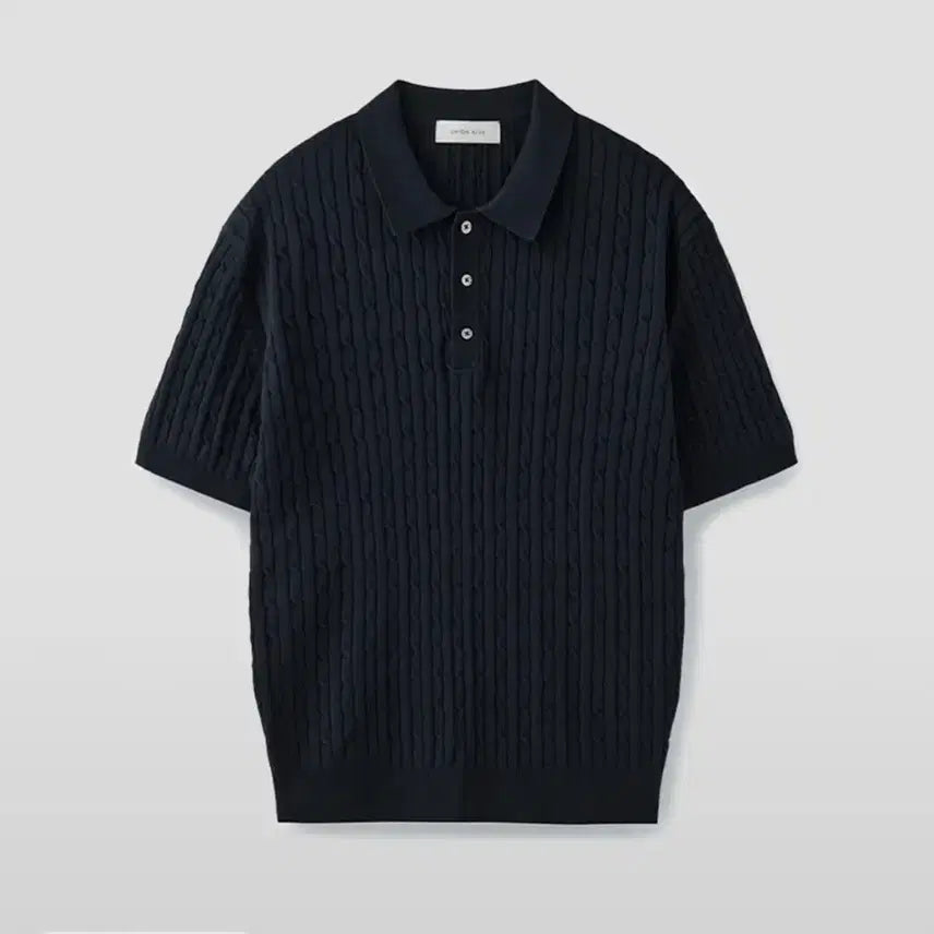 [BUNJANG] UNIONBLUE Cable Knit Polo Dark Navy M / 유니온블루 케이블 폴로 니트 다크네이비 M