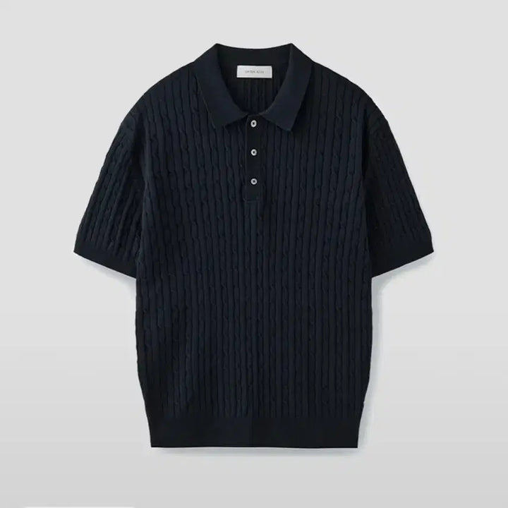 [BUNJANG] UNIONBLUE Cable Knit Polo Dark Navy M / 유니온블루 케이블 폴로 니트 다크네이비 M