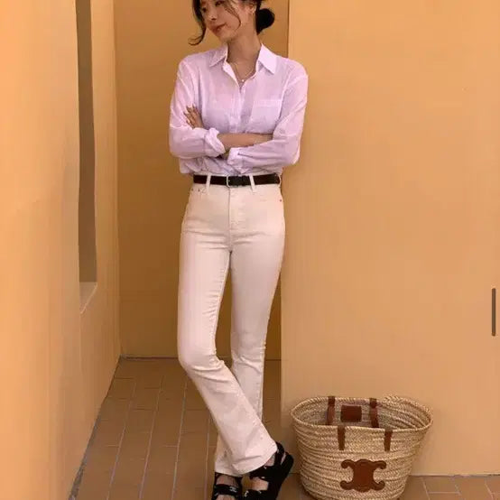 [BUNJANG] Trendy Apparel Long Bootcut Cotton Pants White S / (새상품) 트렌디어패럴 롱 부츠컷 면바지 흰색 S