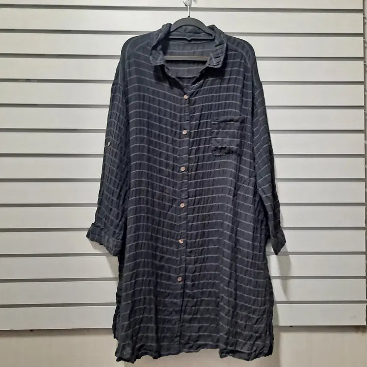 [BUNJANG] Linen Check Shirt Long Dress / 체크 셔츠형 오버/박시 롱원피스/린넨원피스/F/옷장꾸미기